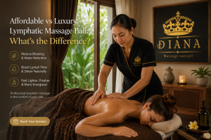 Affordable vs luxury lymphatic massage Bali service with professional therapist providing lymphatic home massage in a luxury villa setting