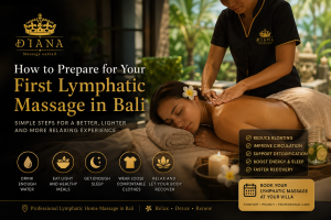 Woman receiving first lymphatic home massage treatment in Bali villa with Diana Massage Outcall therapist