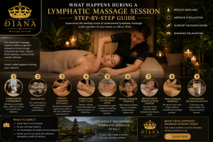 Therapist performing a lymphatic massage session step by step on a client in Bali
