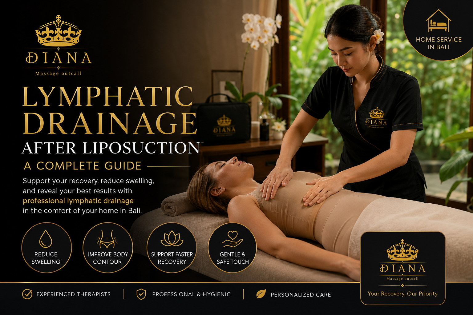 Professional Lymphatic Drainage After Liposuction in Bali with expert lymphatic Home Massage service helping reduce swelling, support recovery, and improve post surgery results.