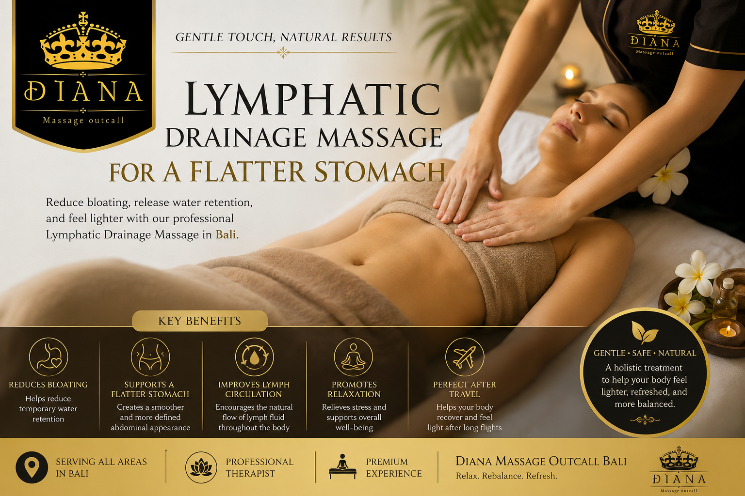 Professional Lymphatic Drainage Massage for a flatter stomach in Bali helping reduce bloating and support natural body contouring