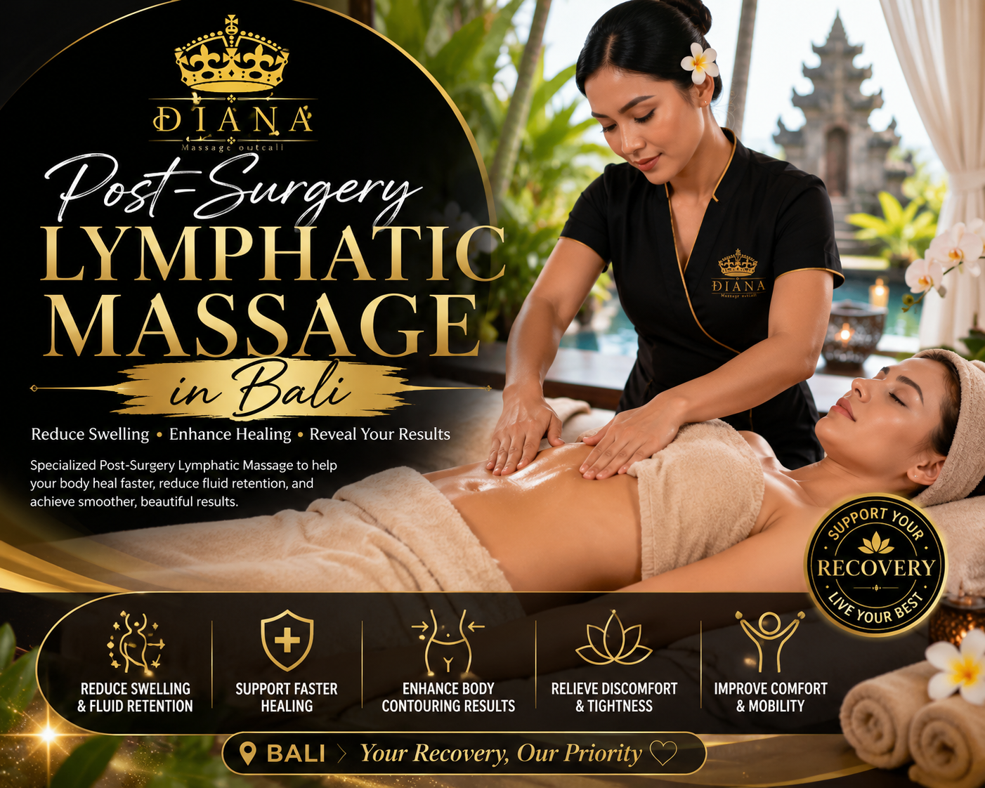 Professional Post-Surgery Lymphatic Massage treatment in Bali helping reduce swelling and support recovery after cosmetic surgery.