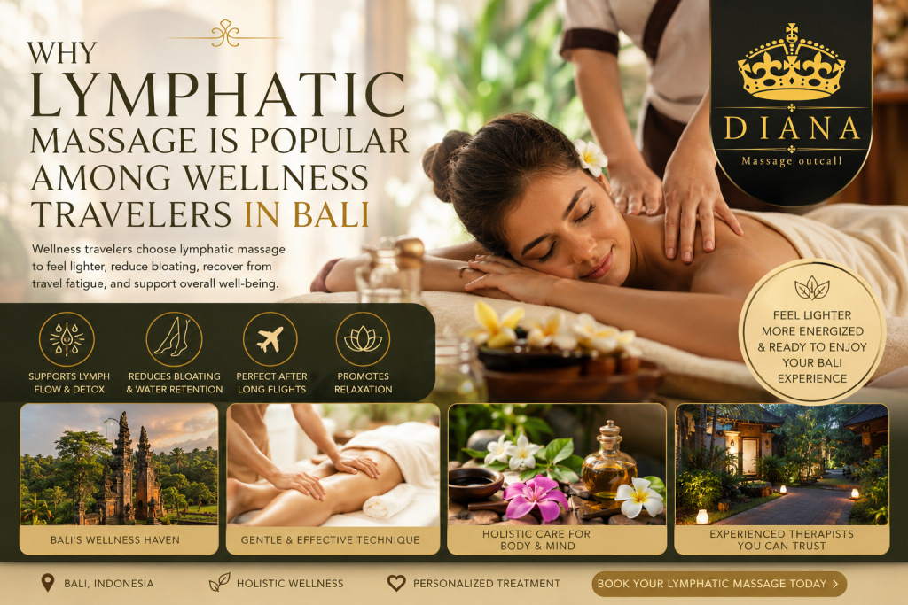 Lymphatic Massage Is Popular among wellness travelers in Bali seeking recovery from long flights, reduced bloating, relaxation, and holistic wellness treatments