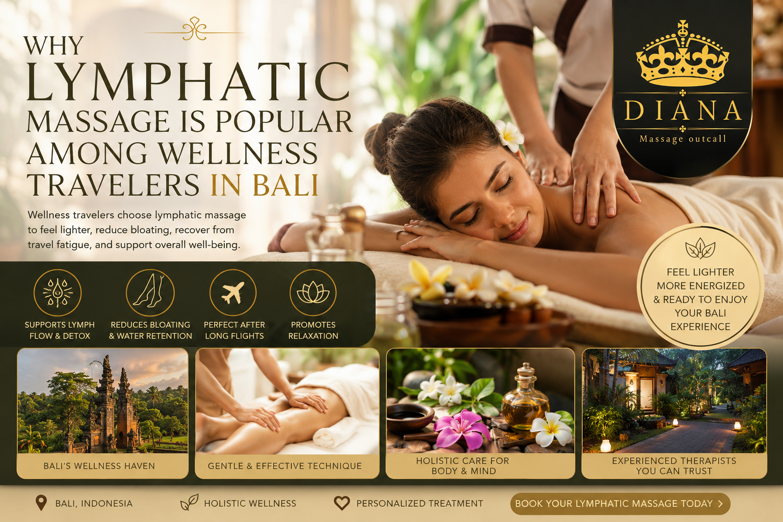 Lymphatic Massage Is Popular among wellness travelers in Bali seeking recovery from long flights, reduced bloating, relaxation, and holistic wellness treatments