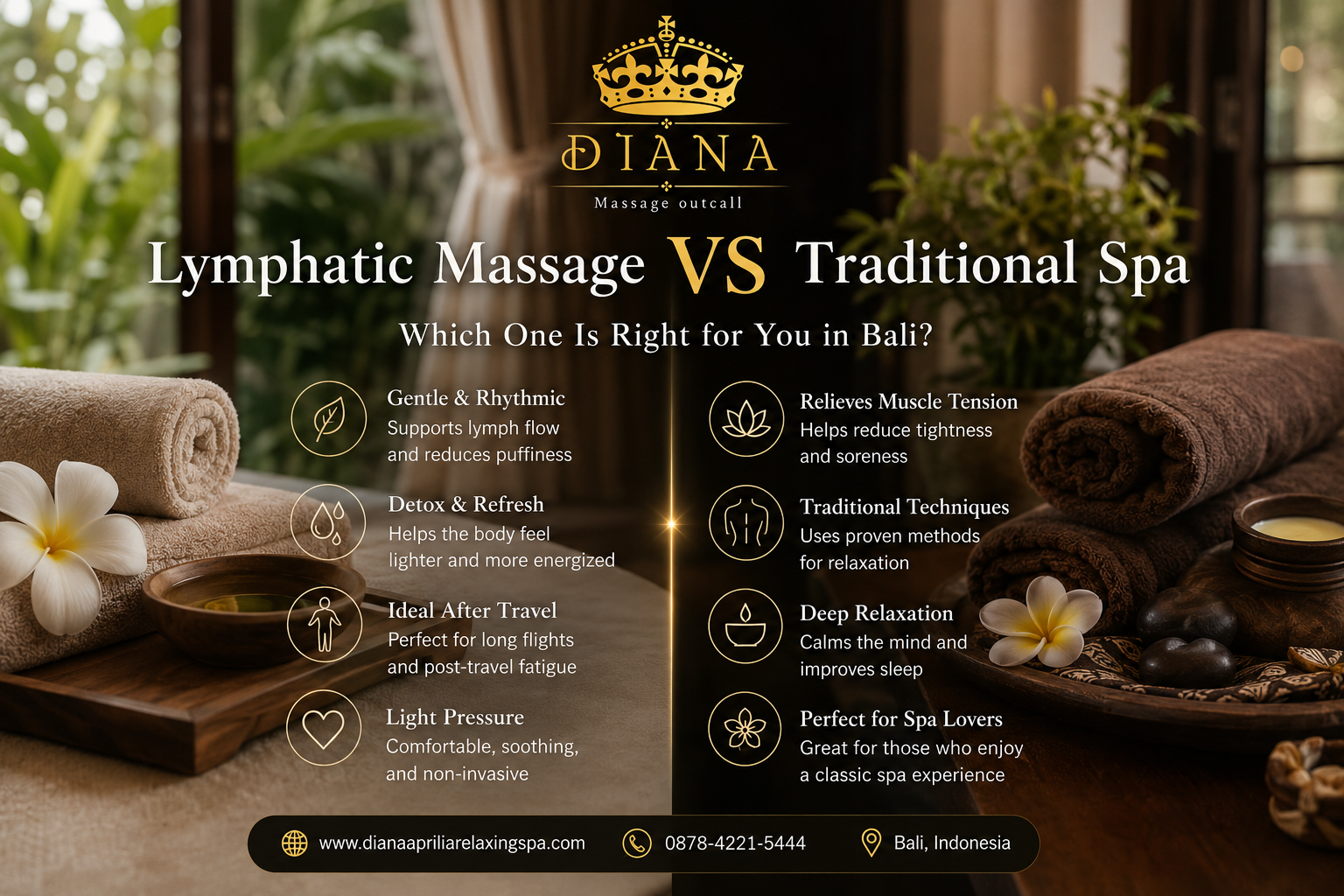 Lymphatic Massage vs Traditional Spa treatments in Bali showing a comparison of gentle lymphatic massage and traditional spa relaxation benefits