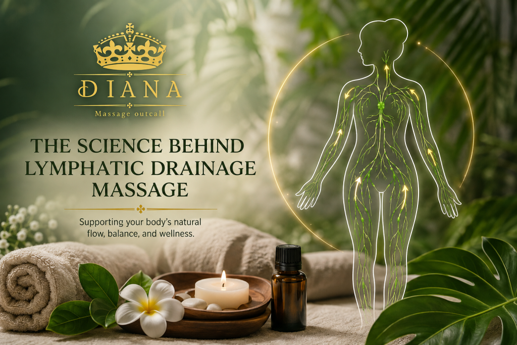 The science behind lymphatic drainage massage with lymphatic system illustration.
