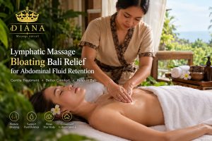 Lymphatic Massage Bloating Bali treatment for abdominal fluid retention with a professional therapist providing gentle massage in a relaxing Bali spa setting