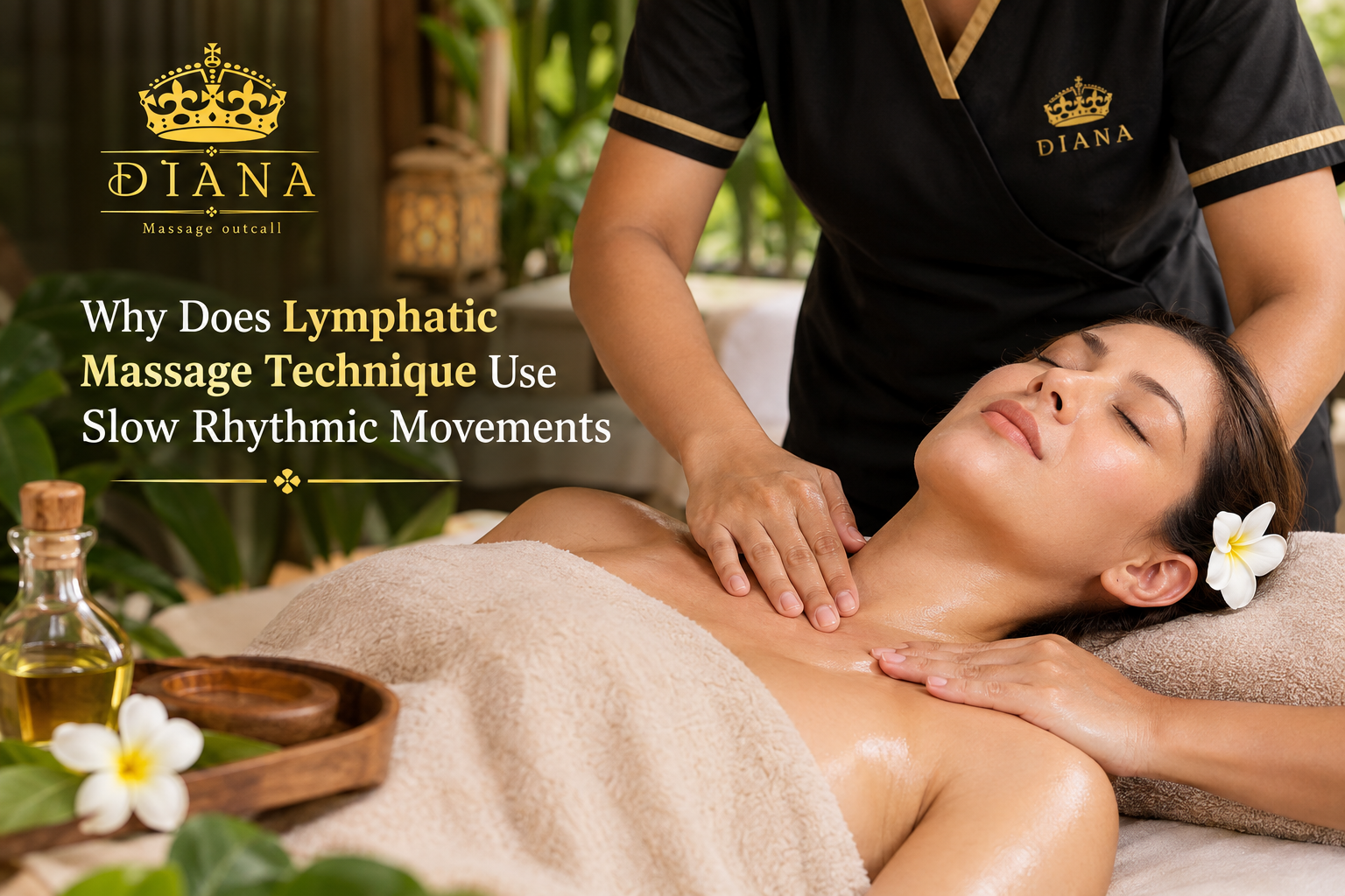 Lymphatic Massage Technique using slow rhythmic movements during a relaxing massage session in Bali