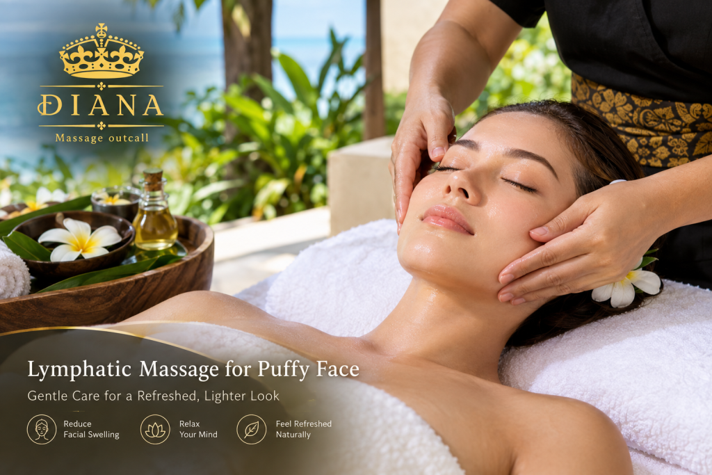 Lymphatic Massage for Puffy Face in Bali with gentle facial massage treatment at a luxury villa spa