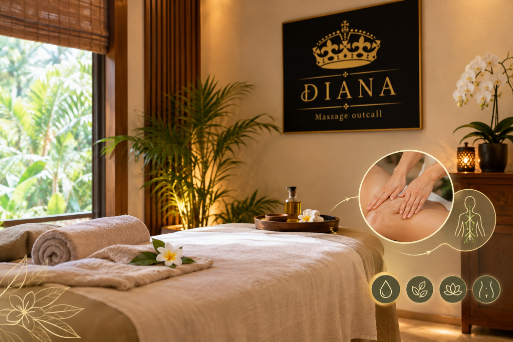 Manual Lymphatic Drainage Bali treatment in a relaxing spa setting with DIANA Massage outcall logo